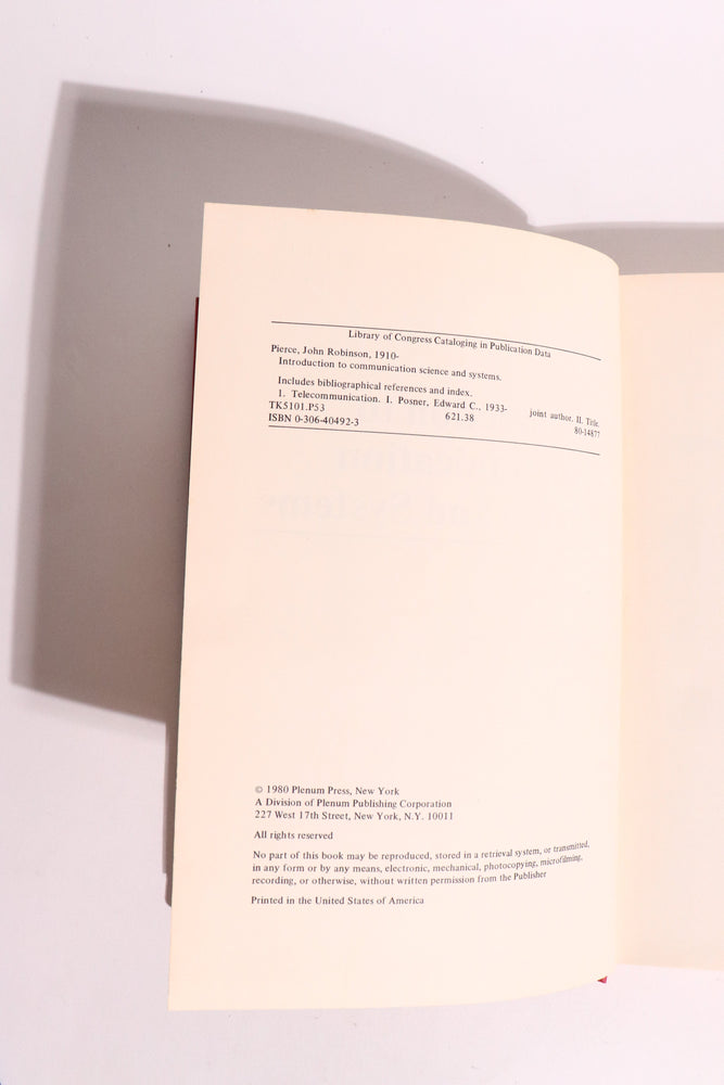 Introduction to Communication Science and Systems — John R. Pierce & Edward C. Posner, 1980 | Information Theory & Telecommunications (ONLINE ORDER ONLY)