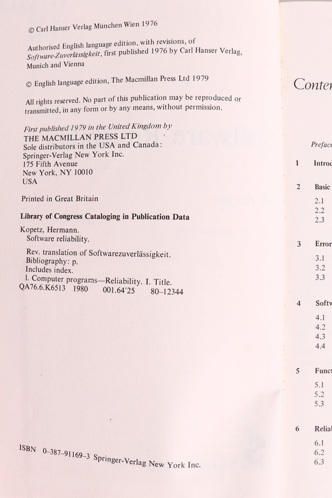 Software Reliability — Hermann Kopetz, 1980 | Early Software Engineering & Fault-Tolerant Computing (ONLINE ORDER ONLY)