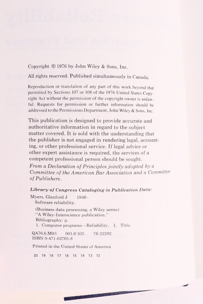 Software Reliability: Principles & Practices — Glenford J. Myers, 1976 | Vintage Software Engineering (ONLINE ORDER ONLY)