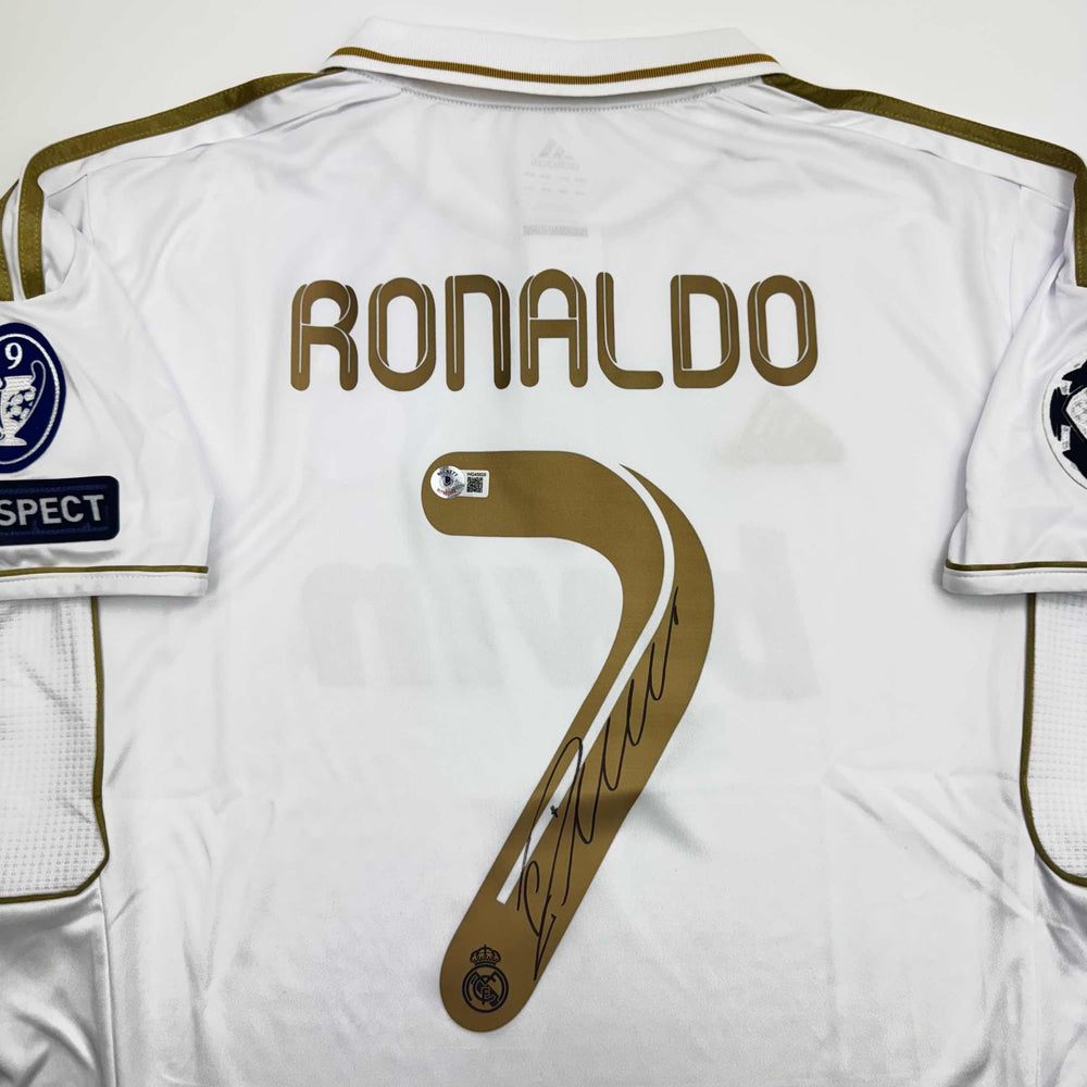 Autographed/Signed Cristiano Ronaldo Real Madrid White Soccer Jersey Beckett BAS COA (ONLINE ORDER ONLY)