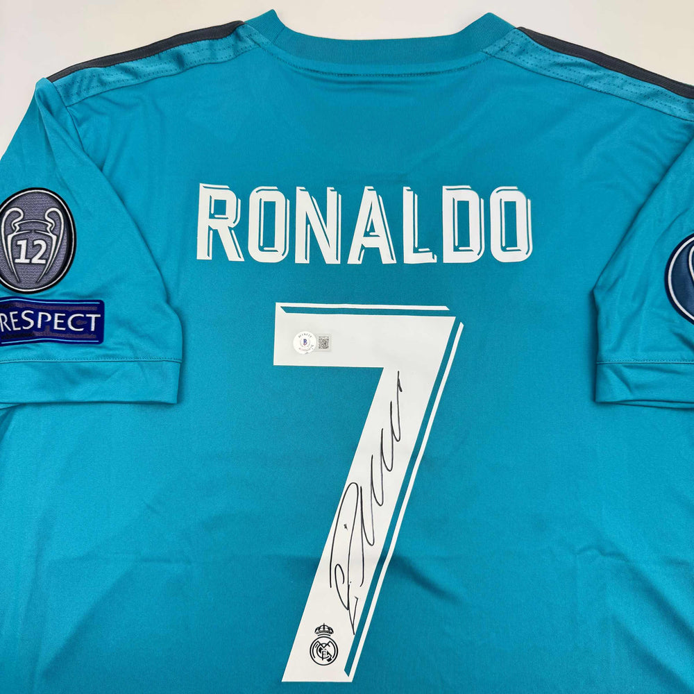Autographed/Signed Cristiano Ronaldo Real Madrid Blue Soccer Jersey Beckett BAS COA (ONLINE ORDER ONLY)