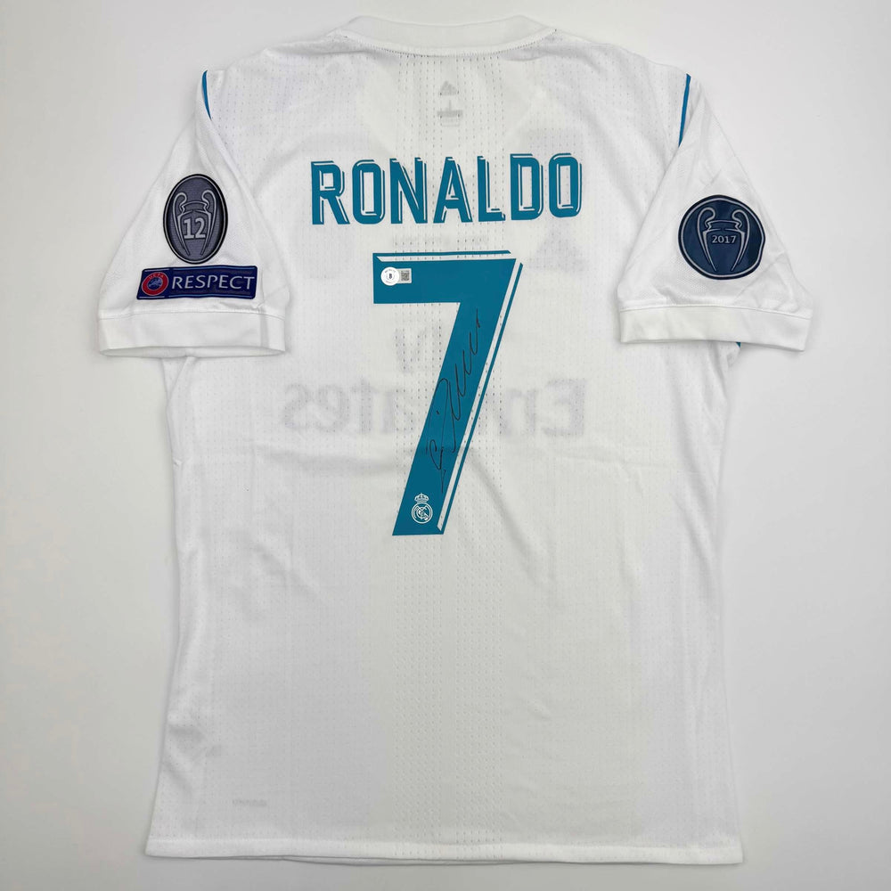Autographed/Signed Cristiano Ronaldo Real Madrid White Soccer Jersey Beckett BAS COA (ONLINE ORDER ONLY)