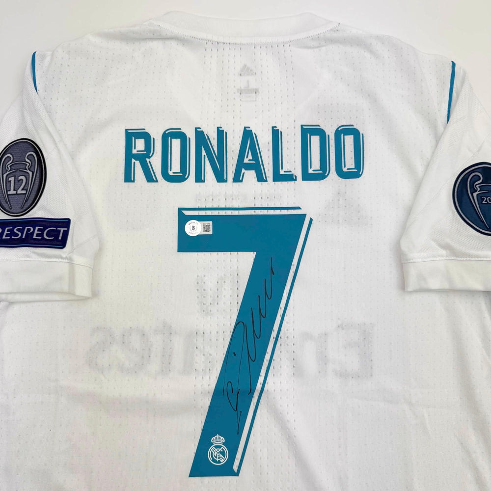 Autographed/Signed Cristiano Ronaldo Real Madrid White Soccer Jersey Beckett BAS COA (ONLINE ORDER ONLY)