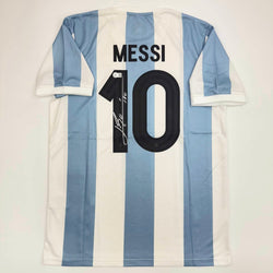 Autographed/Signed Lionel Leo Messi Argentina Blue/White Soccer Jersey Beckett BAS COA (ONLINE ORDER ONLY)