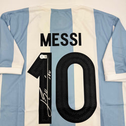 Autographed/Signed Lionel Leo Messi Argentina Blue/White Soccer Jersey Beckett BAS COA (ONLINE ORDER ONLY)