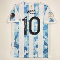 Autographed/Signed Lionel Leo Messi Argentina Blue/White Soccer Jersey Beckett BAS COA (ONLINE ORDER ONLY)