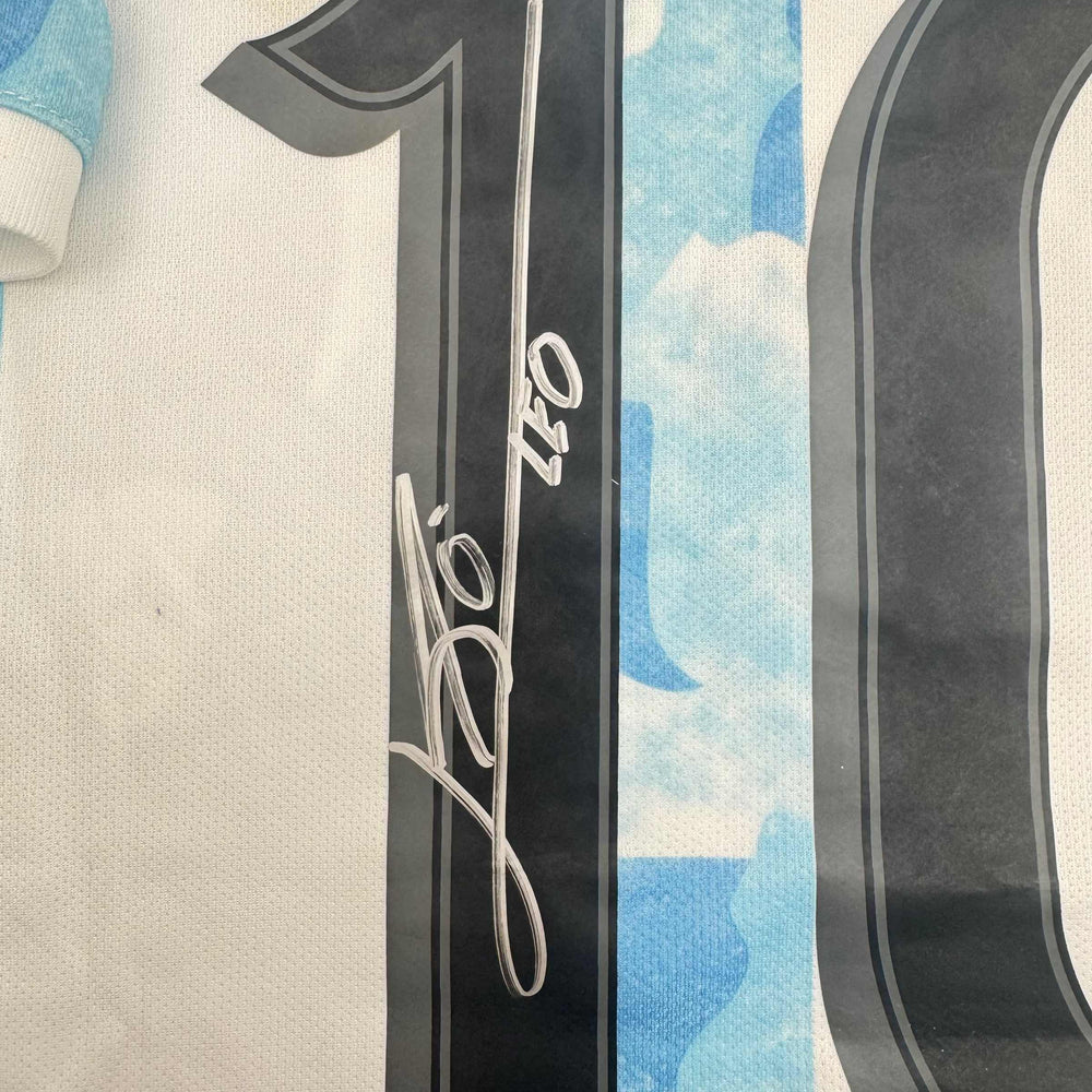 Autographed/Signed Lionel Leo Messi Argentina Blue/White Soccer Jersey Beckett BAS COA (ONLINE ORDER ONLY)