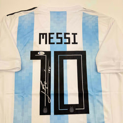 Autographed/Signed Lionel Leo Messi Argentina Blue/White Soccer Jersey Beckett BAS COA (ONLINE ORDER ONLY)