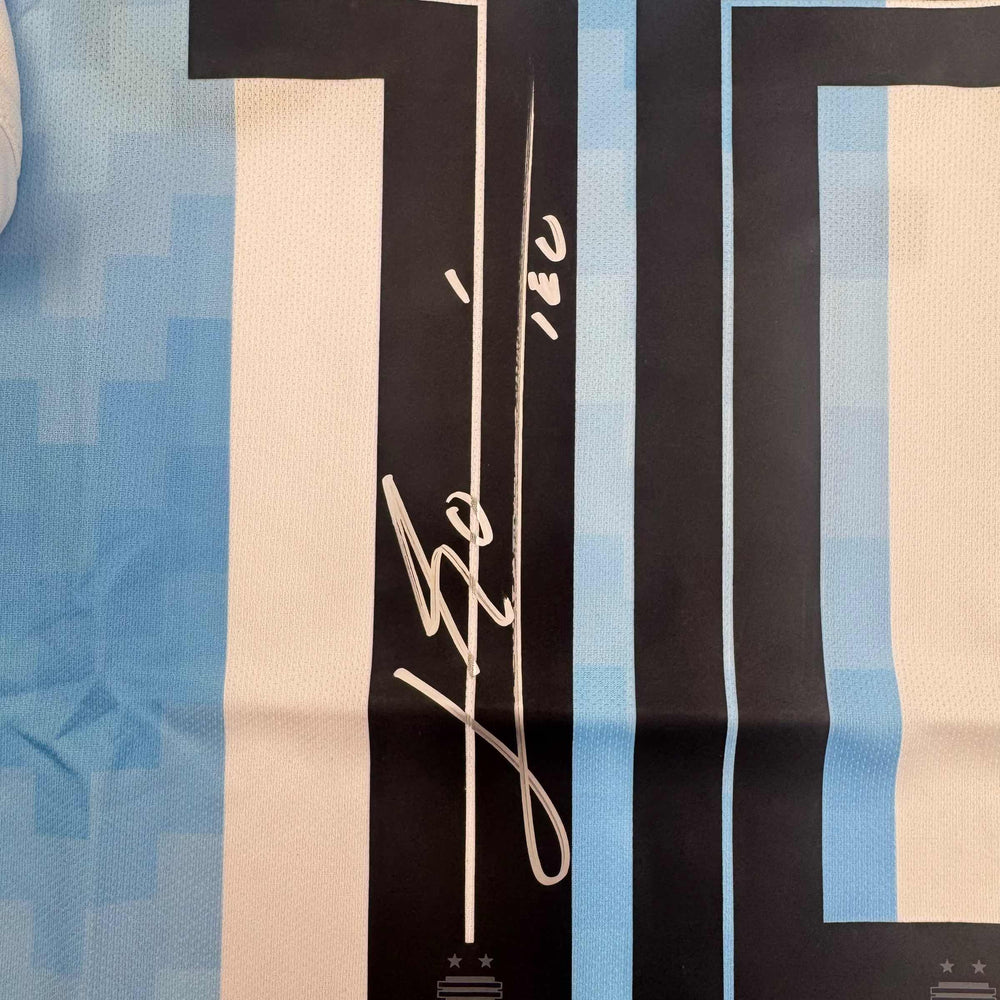 Autographed/Signed Lionel Leo Messi Argentina Blue/White Soccer Jersey Beckett BAS COA (ONLINE ORDER ONLY)