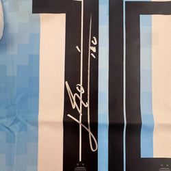 Autographed/Signed Lionel Leo Messi Argentina Blue/White Soccer Jersey Beckett BAS COA (ONLINE ORDER ONLY)