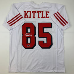 Facsimile Autographed George Kittle San Francisco White Alternate Reprint Laser Auto Football Jersey Size Men's XL (ONLINE ORDER ONLY)