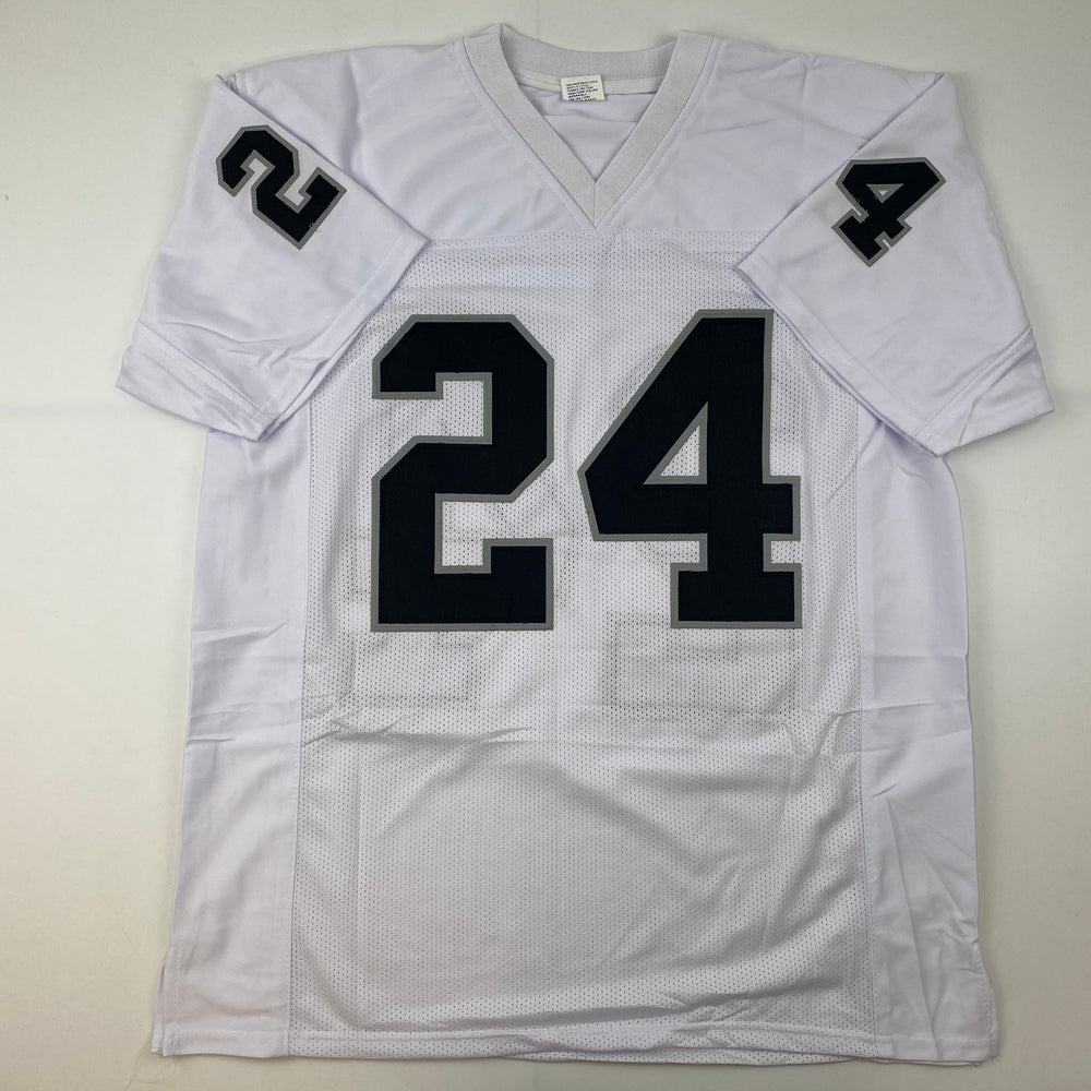 Facsimile Autographed Charles Woodson Oakland Las Vegas White Reprint Laser Auto Football Jersey Size Men's XL (ONLINE ORDER ONLY)