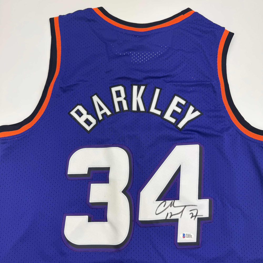 Autographed/Signed Charles Barkley Phoenix Purple Basketball Jersey Beckett BAS COA (ONLINE ORDER ONLY)
