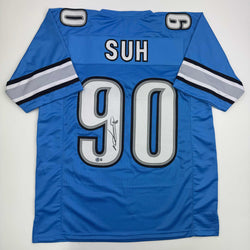 Autographed/Signed Ndamukong Suh Detroit Blue Football Jersey Beckett BAS COA (ONLINE ORDER ONLY)
