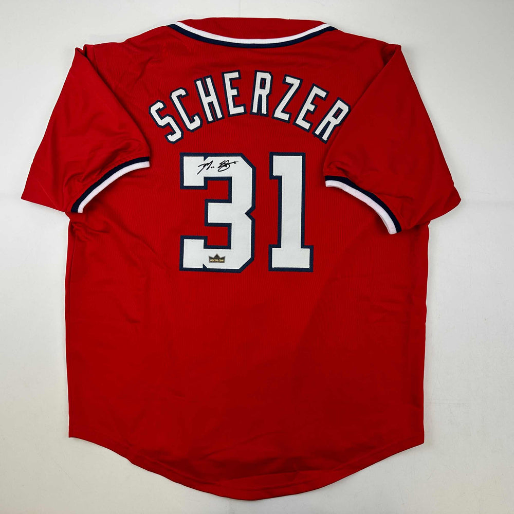 Facsimile Autographed Max Scherzer Washington Red Reprint Laser Auto Baseball Jersey Size Men's XL (ONLINE ORDER ONLY)
