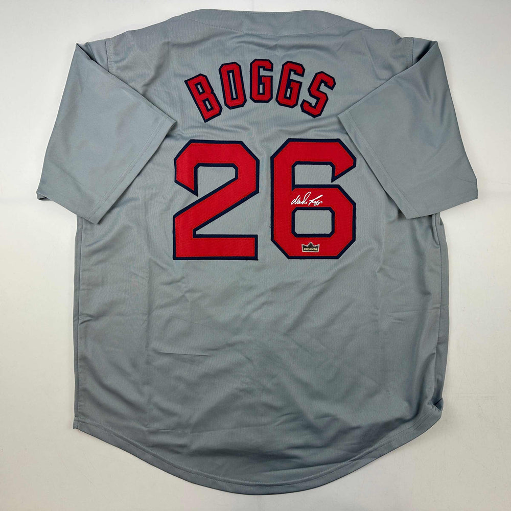 Facsimile Autographed Wade Boggs Boston Grey Reprint Laser Auto Baseball Jersey Size Men's XL (ONLINE ORDER ONLY)