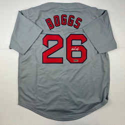 Facsimile Autographed Wade Boggs Boston Grey Reprint Laser Auto Baseball Jersey Size Men's XL (ONLINE ORDER ONLY)
