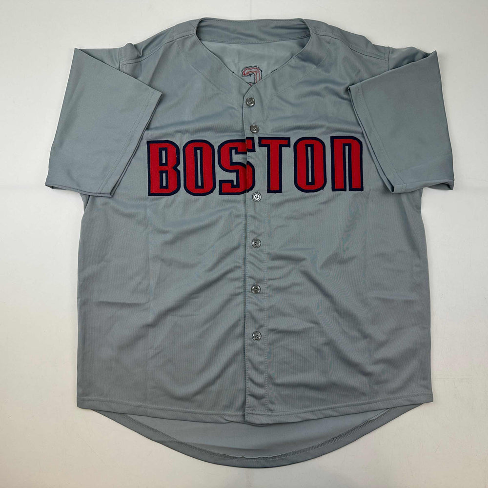 Facsimile Autographed Wade Boggs Boston Grey Reprint Laser Auto Baseball Jersey Size Men's XL (ONLINE ORDER ONLY)