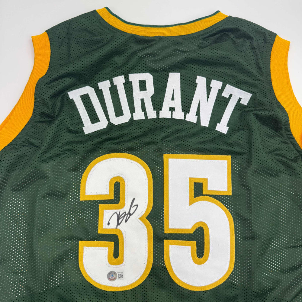 Autographed/Signed Kevin Durant Seattle Green Basketball Jersey Beckett BAS COA (ONLINE ORDER ONLY)