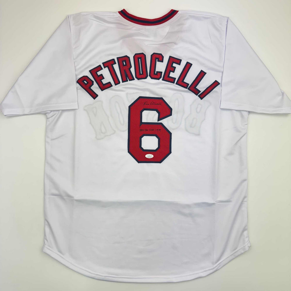 Autographed/Signed Rico Petrocelli HOF 1999 Boston White Baseball Jersey JSA COA (ONLINE ORDER ONLY)