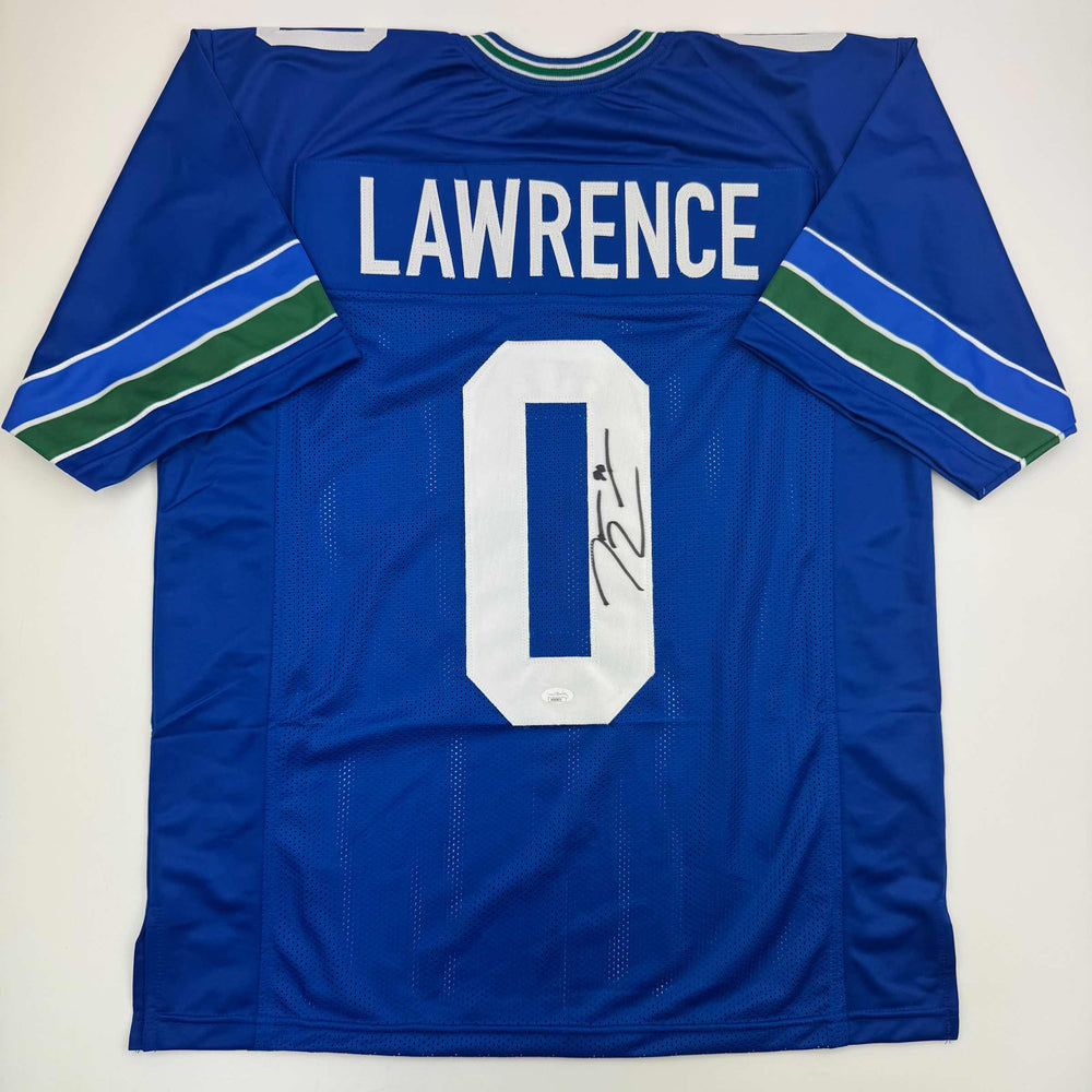 Autographed/Signed DeMarcus Lawrence Seattle Blue Retro Football Jersey Beckett BAS COA (ONLINE ORDER ONLY)