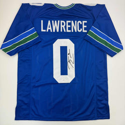 Autographed/Signed DeMarcus Lawrence Seattle Blue Retro Football Jersey Beckett BAS COA (ONLINE ORDER ONLY)