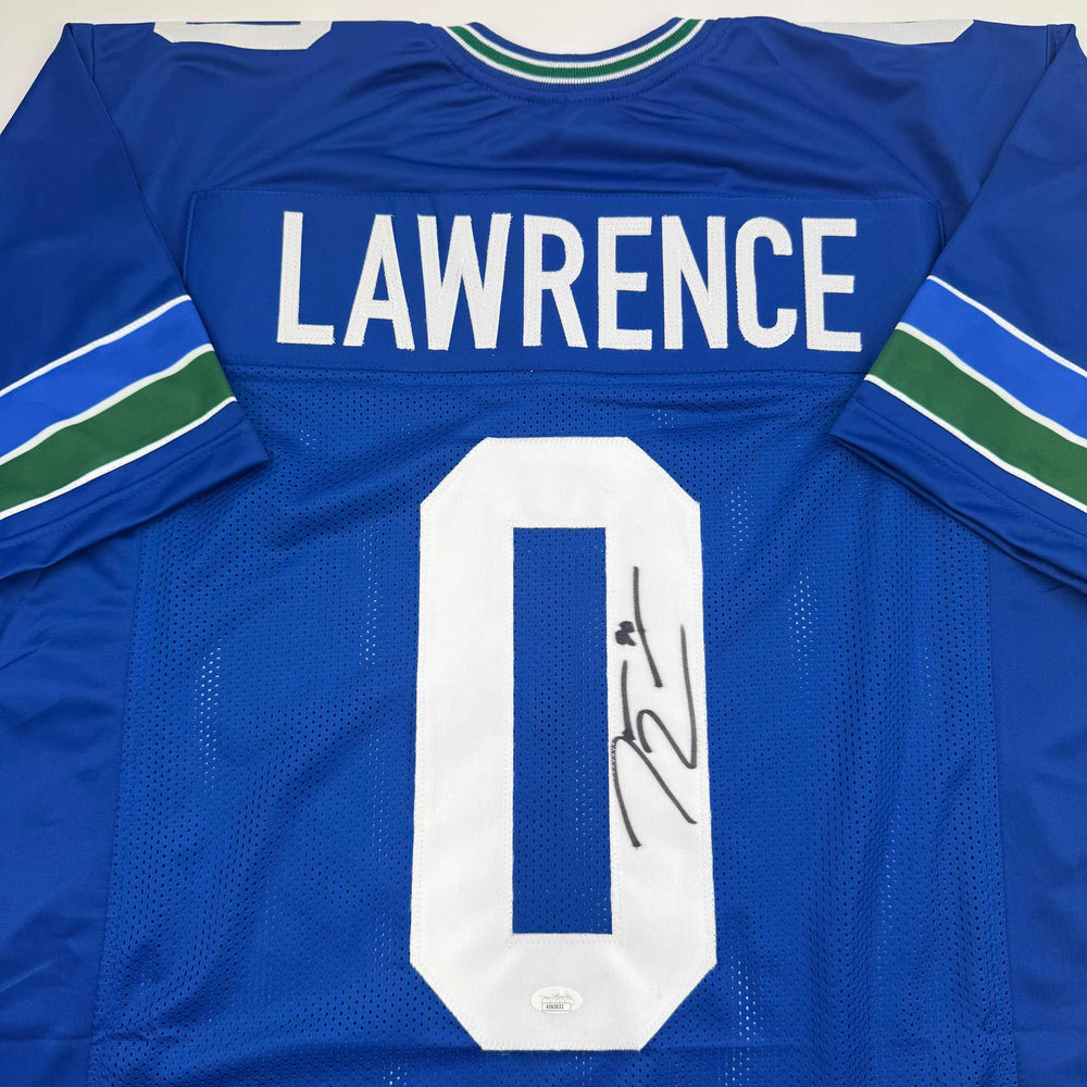 Autographed/Signed DeMarcus Lawrence Seattle Blue Retro Football Jersey Beckett BAS COA (ONLINE ORDER ONLY)