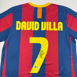 Autographed/Signed David Villa FC Barcelona Blue Soccer Jersey Beckett BAS COA (ONLINE ORDER ONLY)