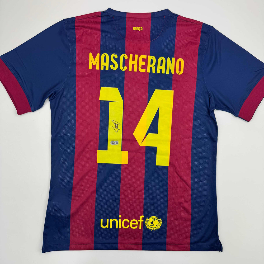 Autographed/Signed Javier Mascherano FC Barcelona Blue Soccer Jersey Beckett BAS COA (ONLINE ORDER ONLY)