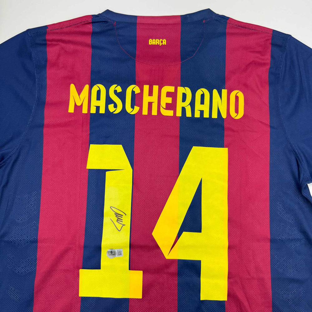 Autographed/Signed Javier Mascherano FC Barcelona Blue Soccer Jersey Beckett BAS COA (ONLINE ORDER ONLY)