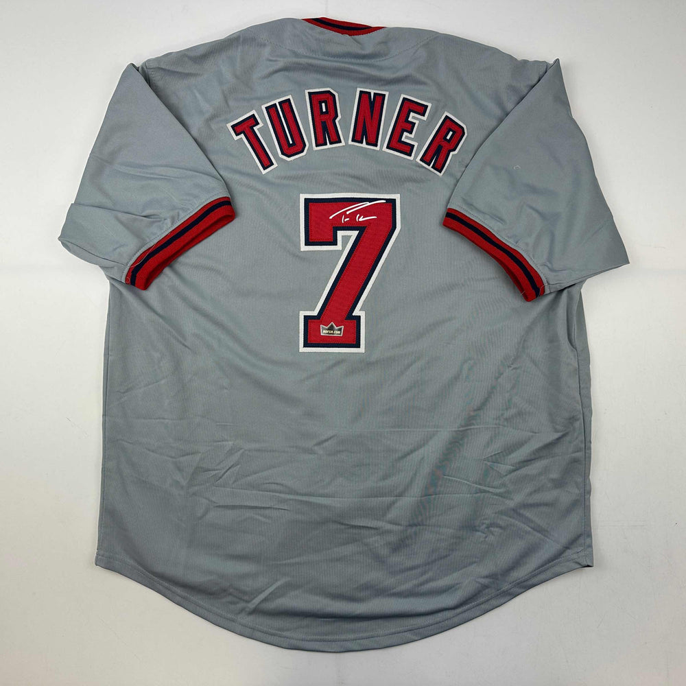 Facsimile Autographed Trea Turner Washington Grey Reprint Laser Auto Baseball Jersey Size Men's XL (ONLINE ORDER ONLY)