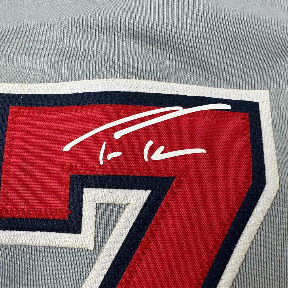 Facsimile Autographed Trea Turner Washington Grey Reprint Laser Auto Baseball Jersey Size Men's XL (ONLINE ORDER ONLY)