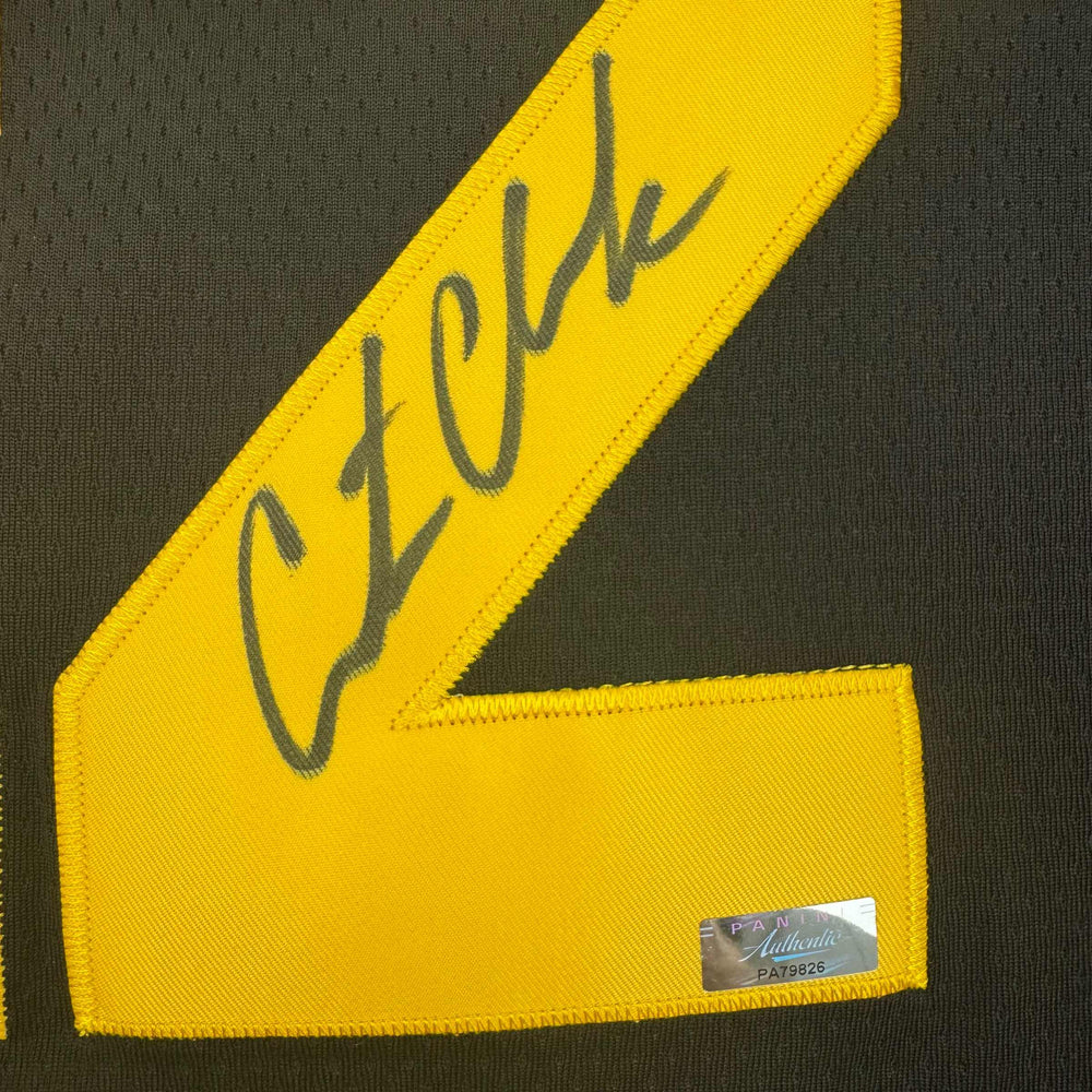 Autographed/Signed Caitlin Clark Iowa Black Basketball Jersey Panini COA (ONLINE ORDER ONLY)