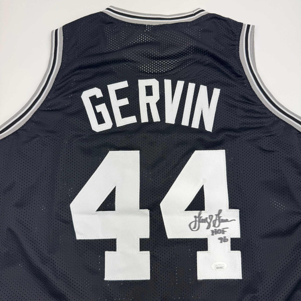 Autographed/Signed George Gervin San Antonio Black Basketball Jersey Beckett BAS COA (ONLINE ORDER ONLY)