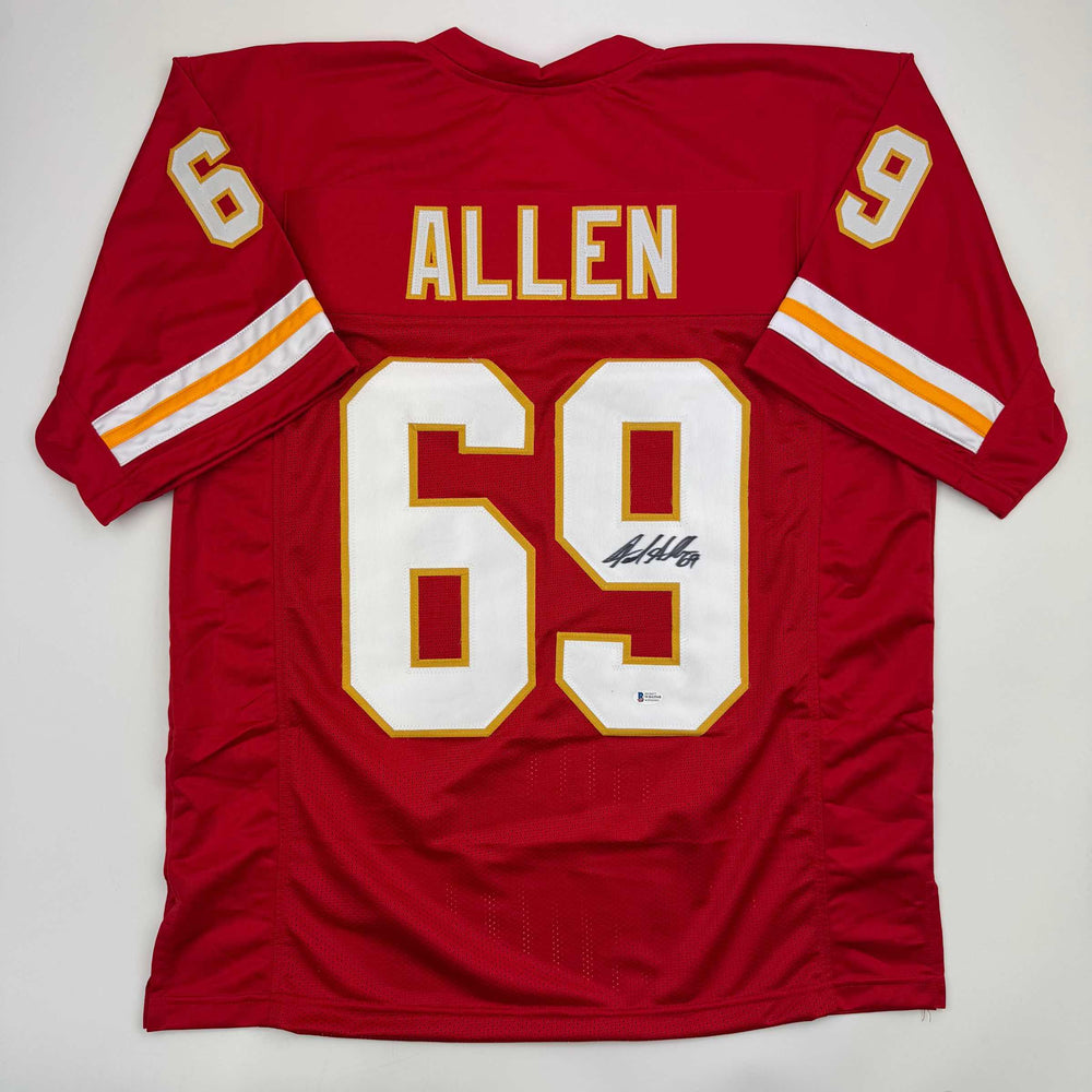 Autographed/Signed Jared Allen Kansas City Red Football Jersey Beckett BAS COA (ONLINE ORDER ONLY)