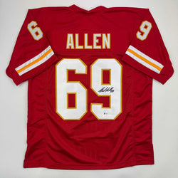 Autographed/Signed Jared Allen Kansas City Red Football Jersey Beckett BAS COA (ONLINE ORDER ONLY)