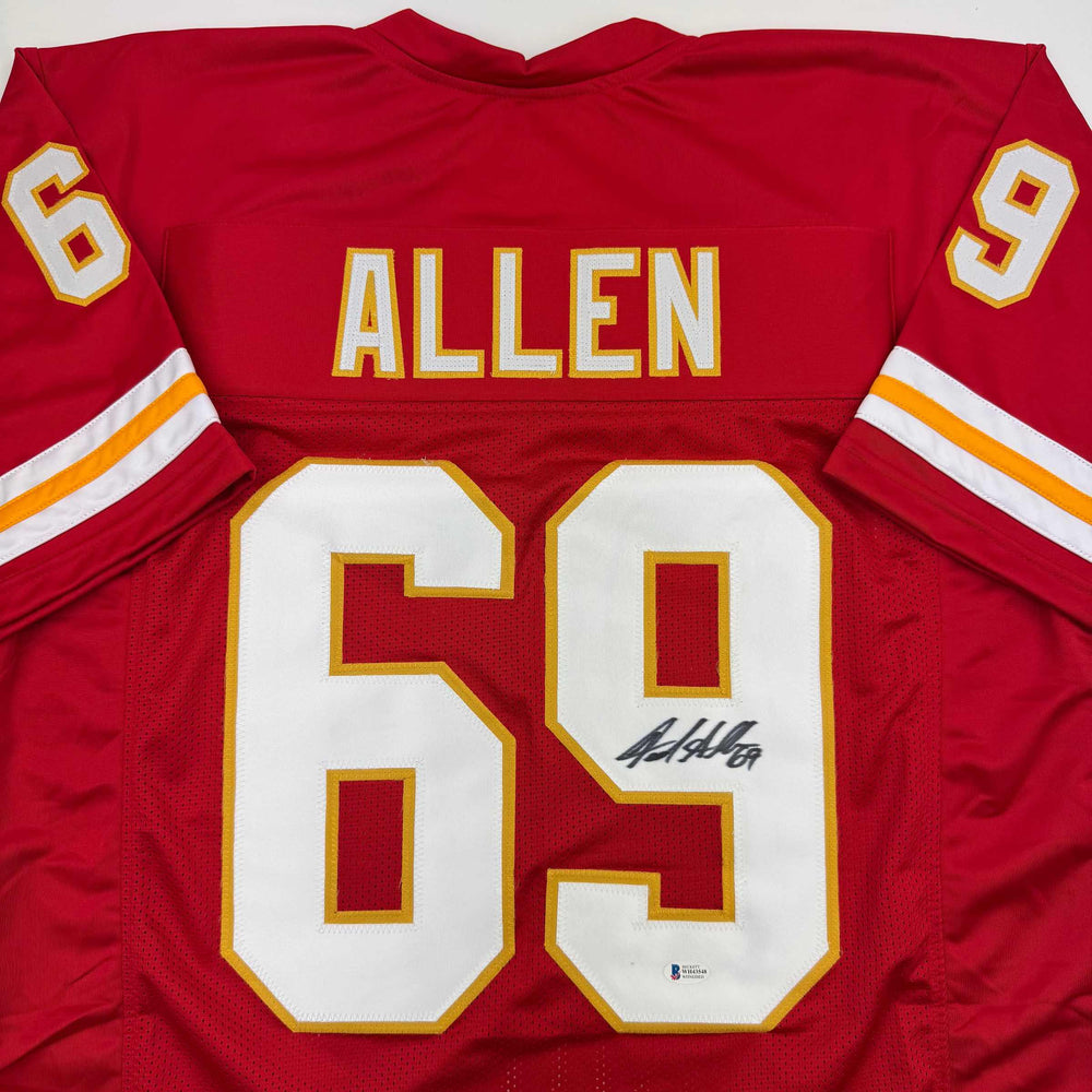 Autographed/Signed Jared Allen Kansas City Red Football Jersey Beckett BAS COA (ONLINE ORDER ONLY)