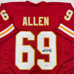 Autographed/Signed Jared Allen Kansas City Red Football Jersey Beckett BAS COA (ONLINE ORDER ONLY)