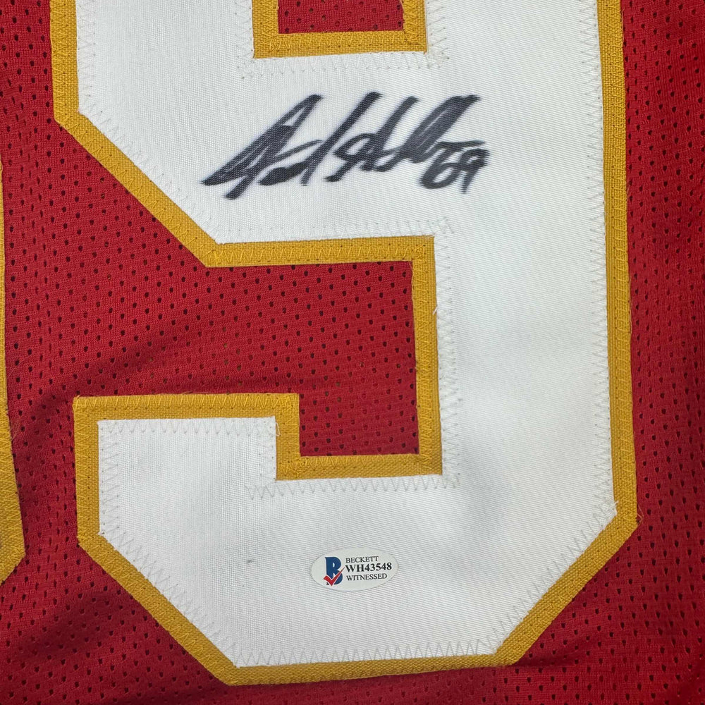 Autographed/Signed Jared Allen Kansas City Red Football Jersey Beckett BAS COA (ONLINE ORDER ONLY)