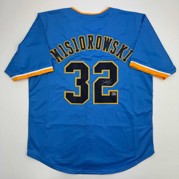 Autographed/Signed Jacob Misiorowski Milwaukee Blue Baseball Jersey Prova COA (ONLINE ORDER ONLY)