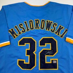 Autographed/Signed Jacob Misiorowski Milwaukee Blue Baseball Jersey Prova COA (ONLINE ORDER ONLY)