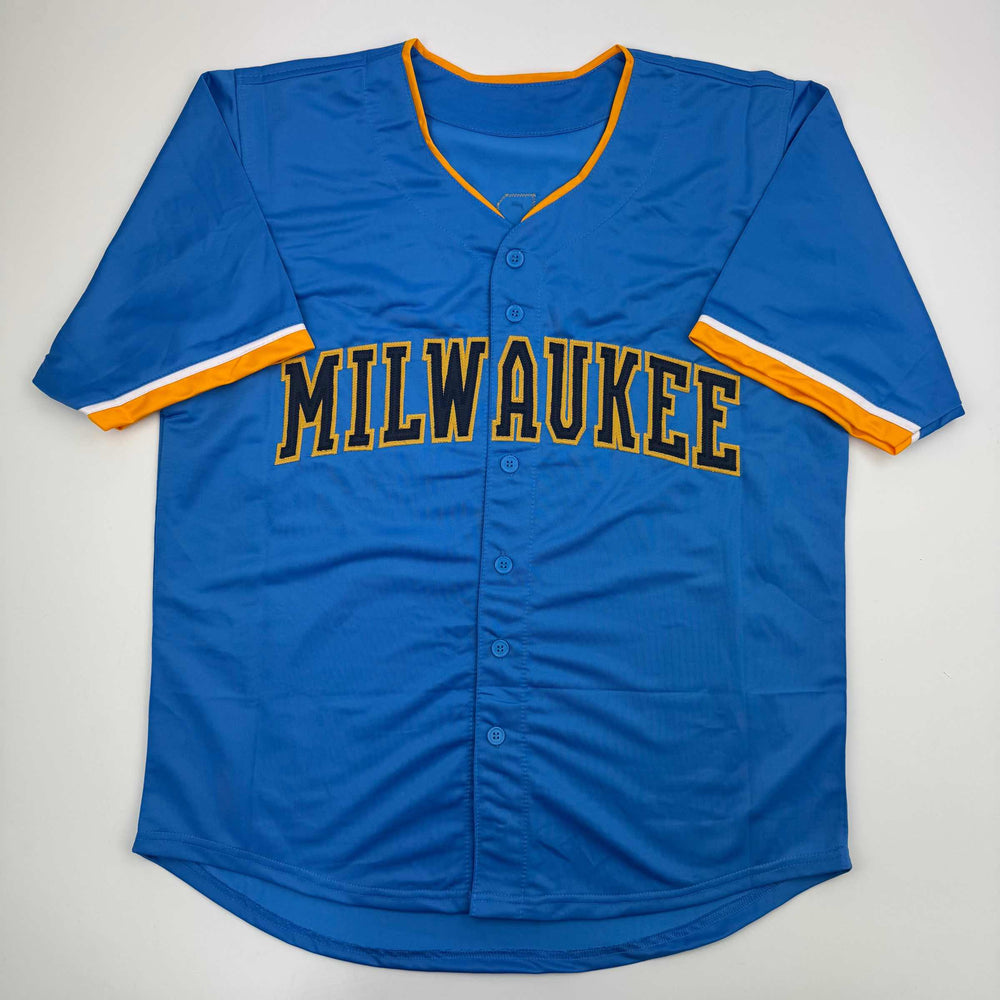 Autographed/Signed Jacob Misiorowski Milwaukee Blue Baseball Jersey Prova COA (ONLINE ORDER ONLY)