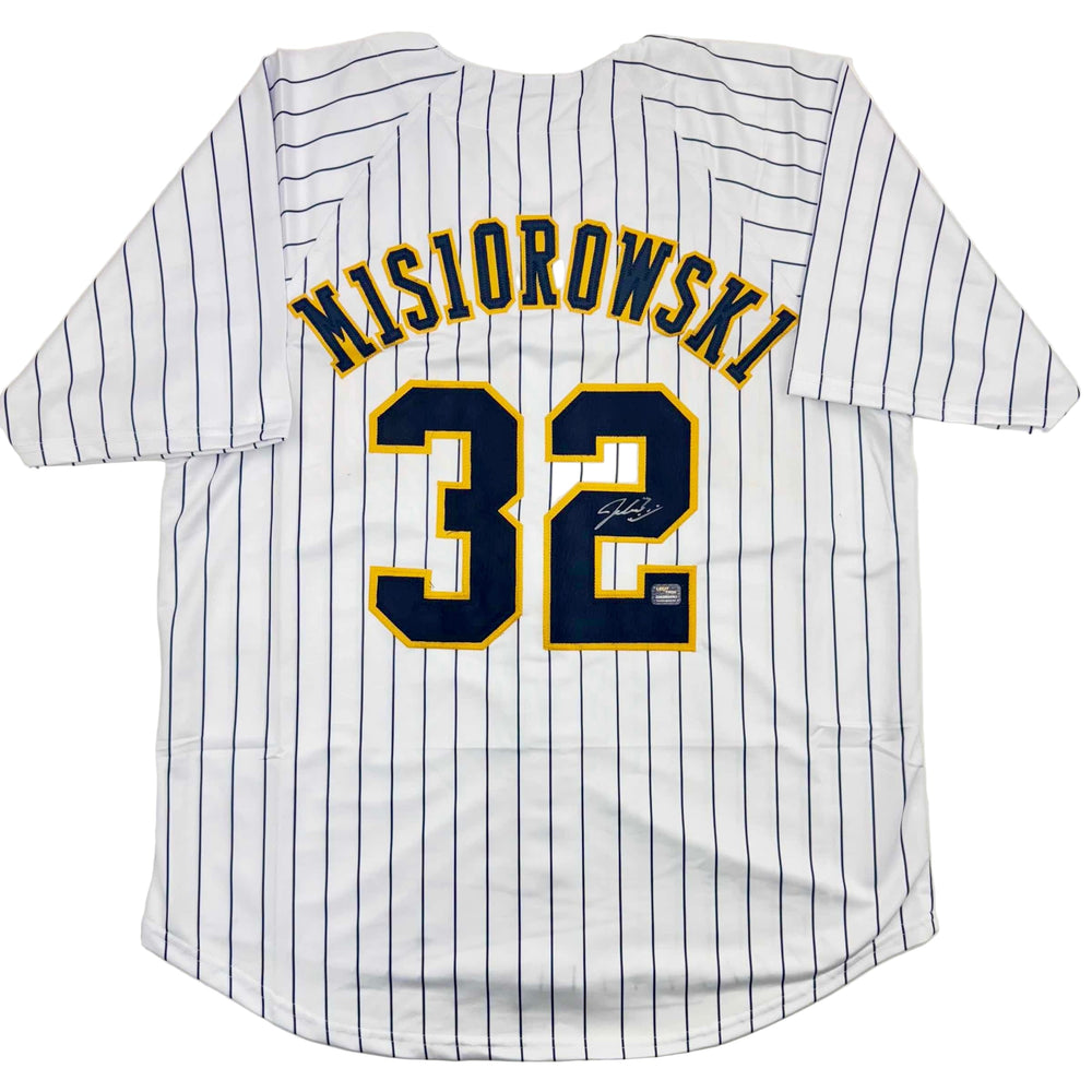 Autographed/Signed Jacob Misiorowski Milwaukee Pinstripe Baseball Jersey Prova COA (ONLINE ORDER ONLY)