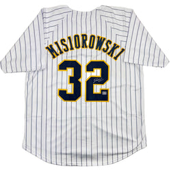 Autographed/Signed Jacob Misiorowski Milwaukee Pinstripe Baseball Jersey Prova COA (ONLINE ORDER ONLY)
