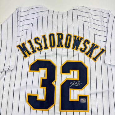Autographed/Signed Jacob Misiorowski Milwaukee Pinstripe Baseball Jersey Prova COA (ONLINE ORDER ONLY)