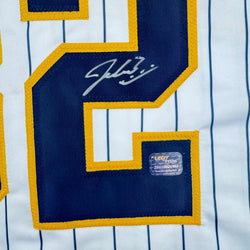 Autographed/Signed Jacob Misiorowski Milwaukee Pinstripe Baseball Jersey Prova COA (ONLINE ORDER ONLY)