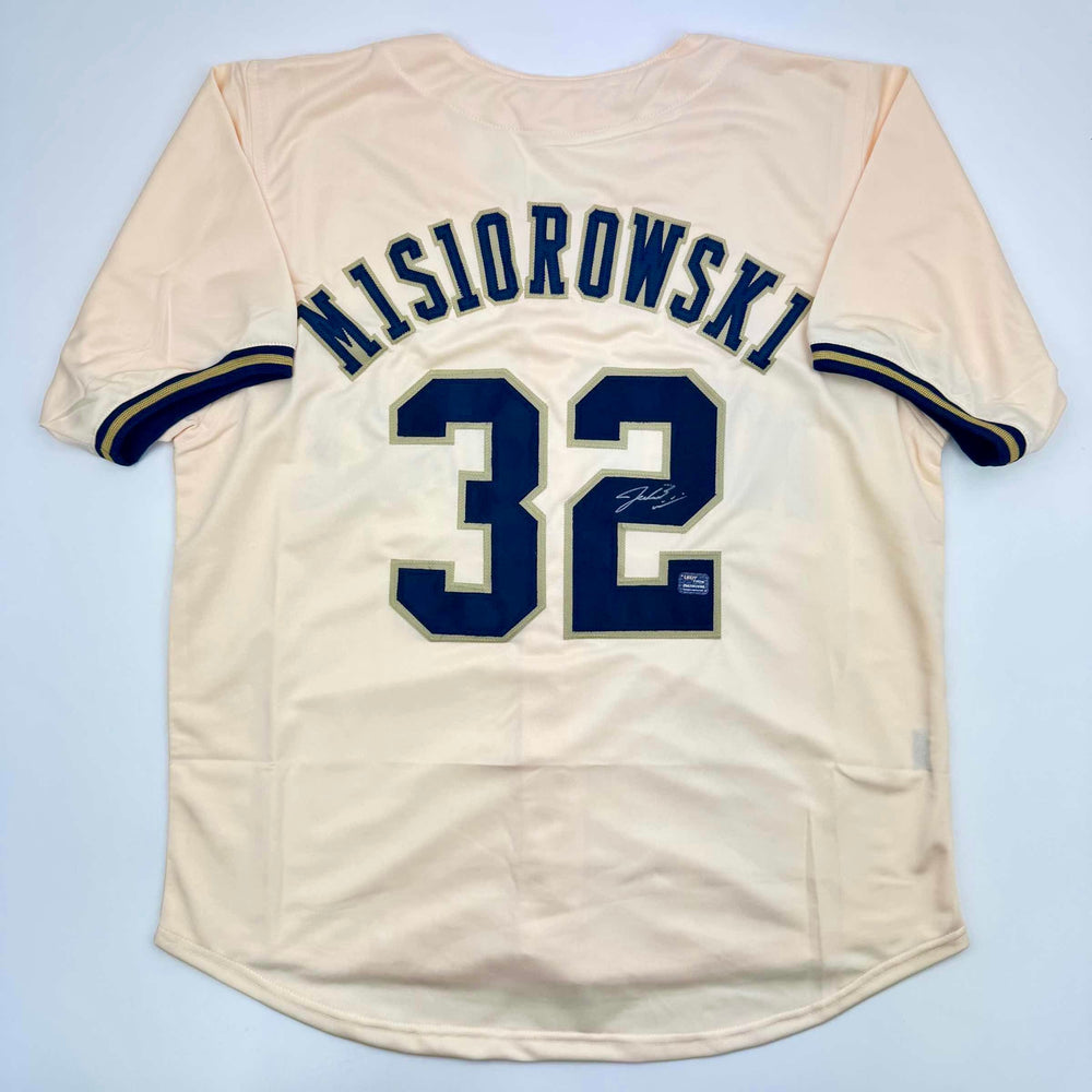 Autographed/Signed Jacob Misiorowski Milwaukee Cream Baseball Jersey Prova COA (ONLINE ORDER ONLY)