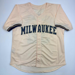 Autographed/Signed Jacob Misiorowski Milwaukee Cream Baseball Jersey Prova COA (ONLINE ORDER ONLY)