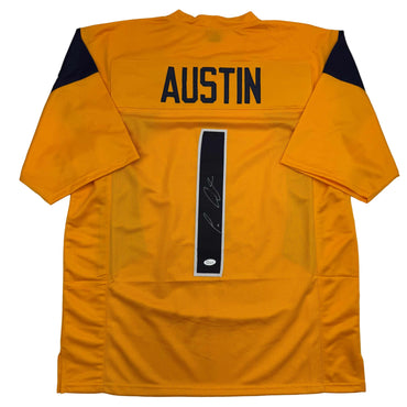 Autographed/Signed Tavon Austin West Virginia Yellow College Football Jersey JSA COA (ONLINE ORDER ONLY)