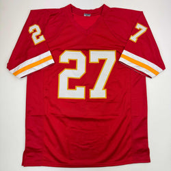 Autographed/Signed Larry Johnson Kansas City Red Football Jersey Beckett BAS COA (ONLINE ORDER ONLY)